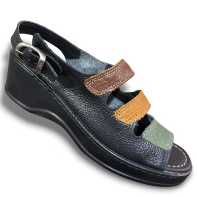 Romulo Sandalia Cuero Negro - Verde Mujer Ref 5404